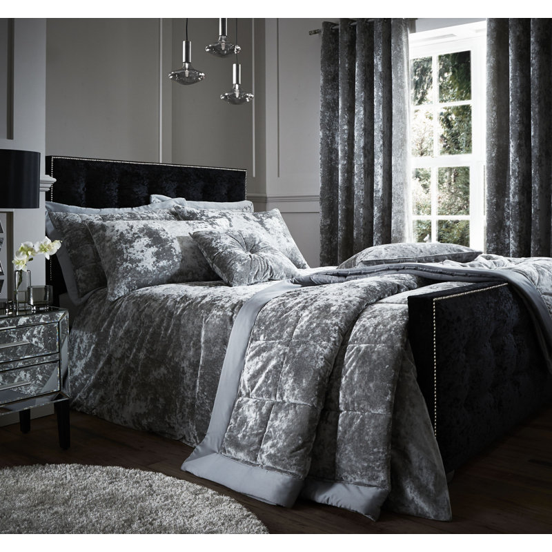 Crushed Velvet Duvet Cover Set with Pillowcases, Silver, Super King Duvet Cover + 2 Standard Pillowcases