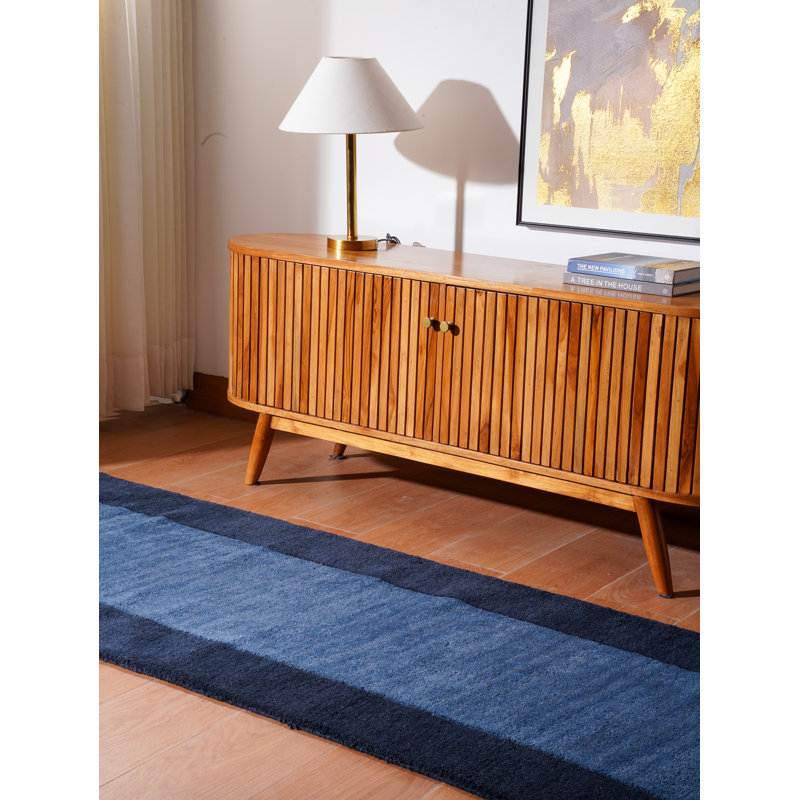 Helena Hand Tufted Wool Eco-Friendly Area Rugs - Runner, Blue Color, Contemporary Modern Design, High Pile Thick Handmade Anti Skid Area Rugs for Living Room, Bed Room