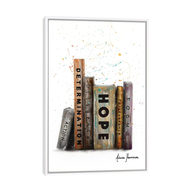 Les livres du succès par Ashvin Harrison - reproduction, H 32 po x l 48 po x P 1,5 po, Toile blanche encadrée, Aucun mat