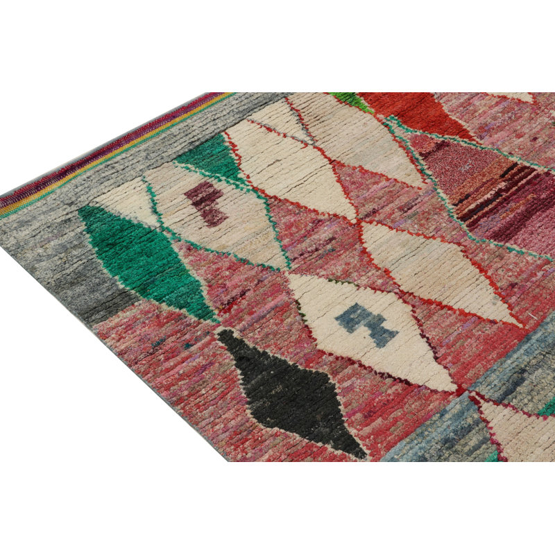 Rug & Kilim’S Moroccan Rug In Blue With Red & White Diamond Patterns, Rectangle 9' x 12'
