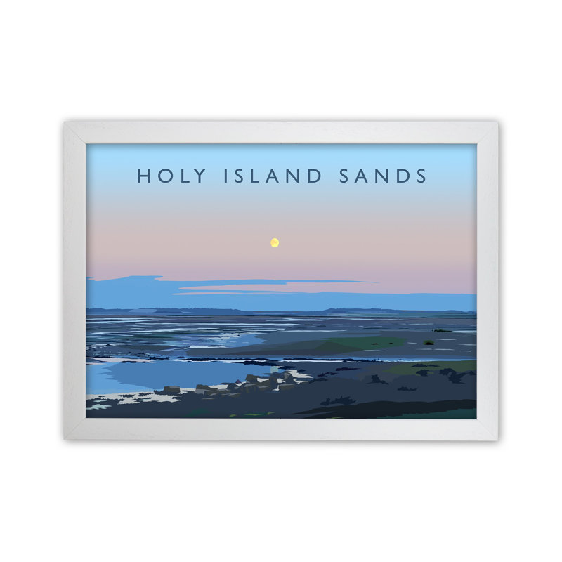 Holy Island Sands by Richard O'Neill - Print, 34cm H x 46cm W x 3cm D, White Framed