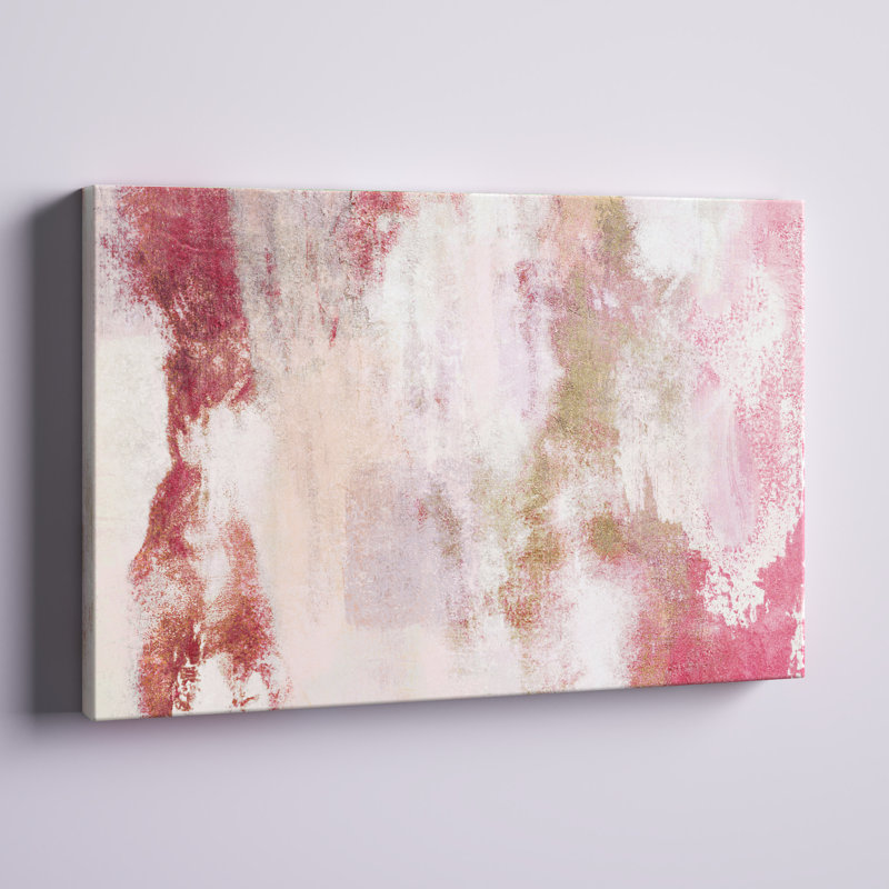 Rose et or abstrait - peinture sur toile tendue, H 12 po x l 18 po, Imprimé avec cadre blanc, Oui