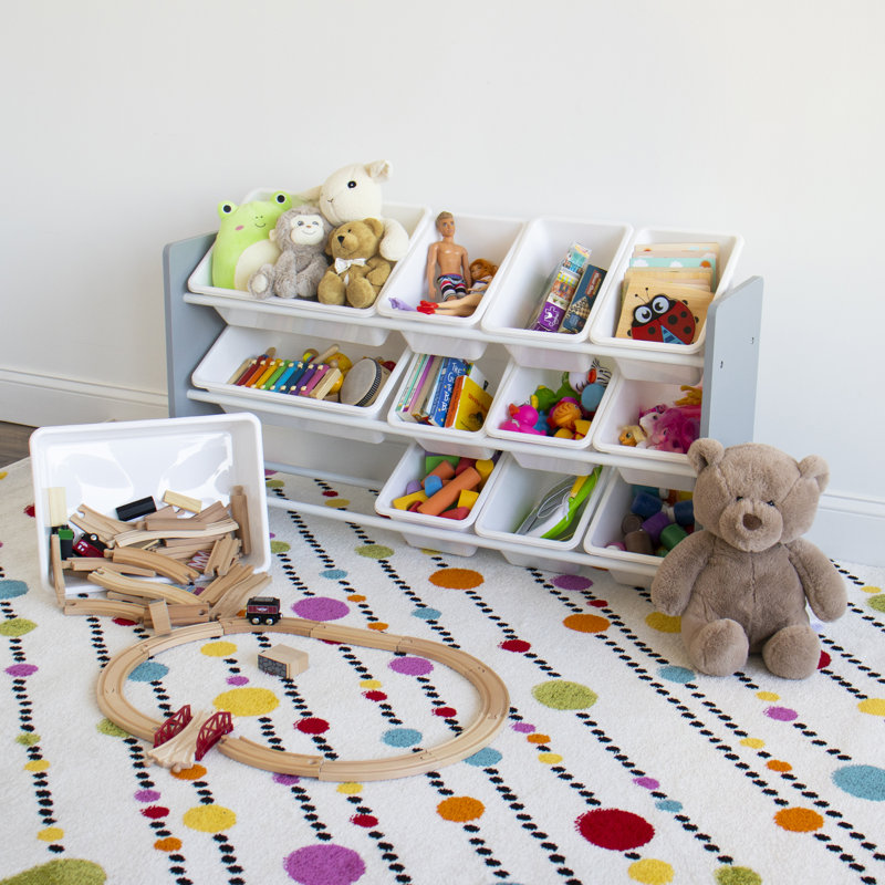 Organisateur de rangement pour enfants Rebrilliant Inspire Made For Me avec 12 bacs de rangement, gris / blanc