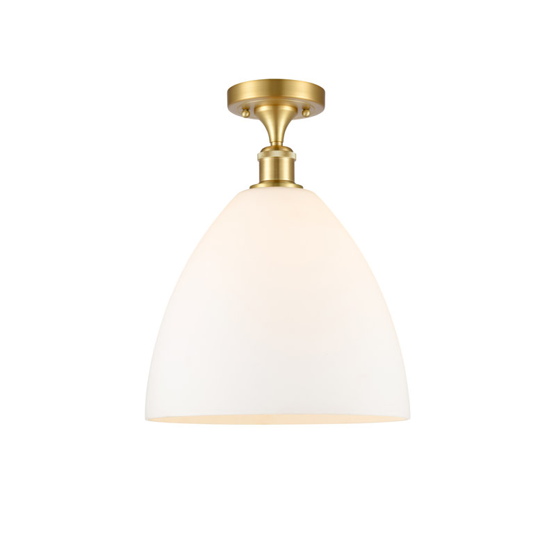Plafonnier semi-encastré 1 lumière Germinia, Blanc mat, H 14,75 po x l 12 po x P 12 po, Or satiné