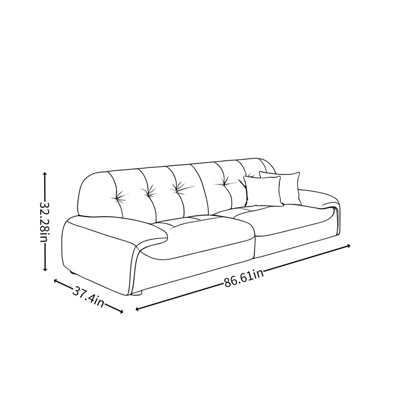 Canapé à dossier droit crème, 2, H 32,28 po x l 86,61 po x P 37,4 po