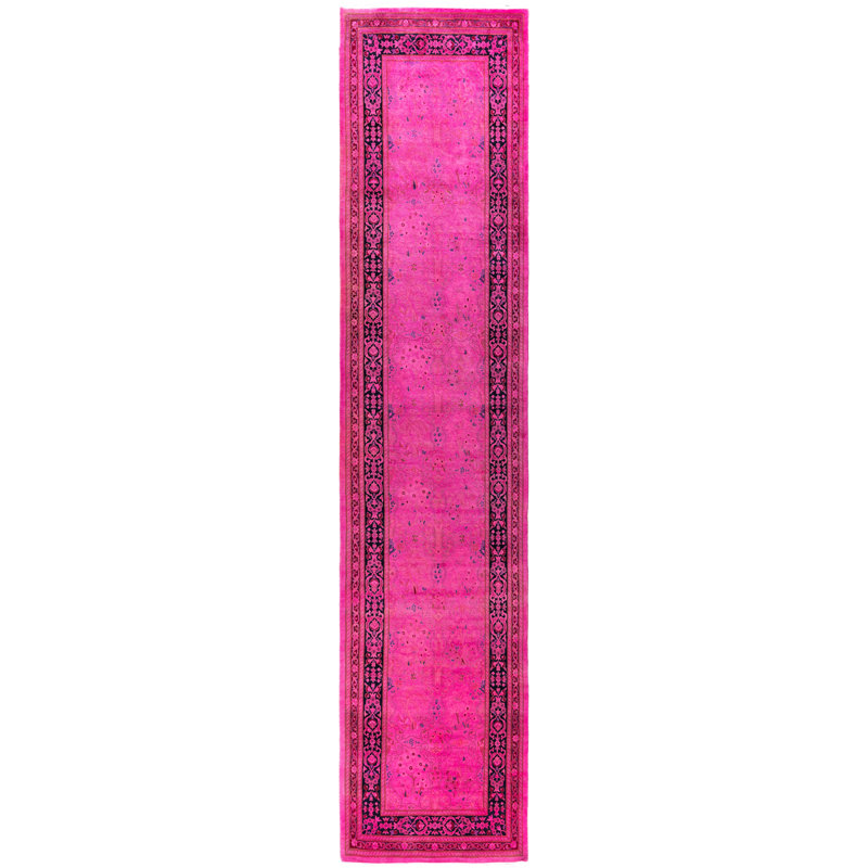 Overdyed Hand-Knotted Wool Modern-Contemporary Pink Runner 2' 7" x 11' 10"