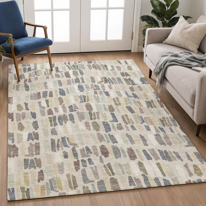 Tapis abstrait lavable à la machine de qualité supérieure Mayfield AMF2377, Lin, 8 pi x 10 pi