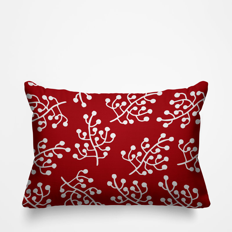 Coussin intérieur / extérieur Charis Wild Flower, 14 po x 20 po, Rouge, Rectangulaire