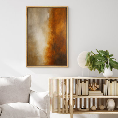 Warm Amber & Neutral Gradient Abstract - Pictures Framed Canvas Print Wall Art