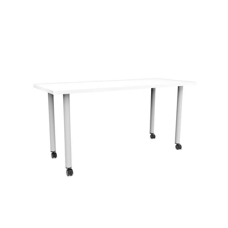 JURNI Multi-Purpose Table With Post Leg And Casters, Designer White, 29.50" H x 60" L