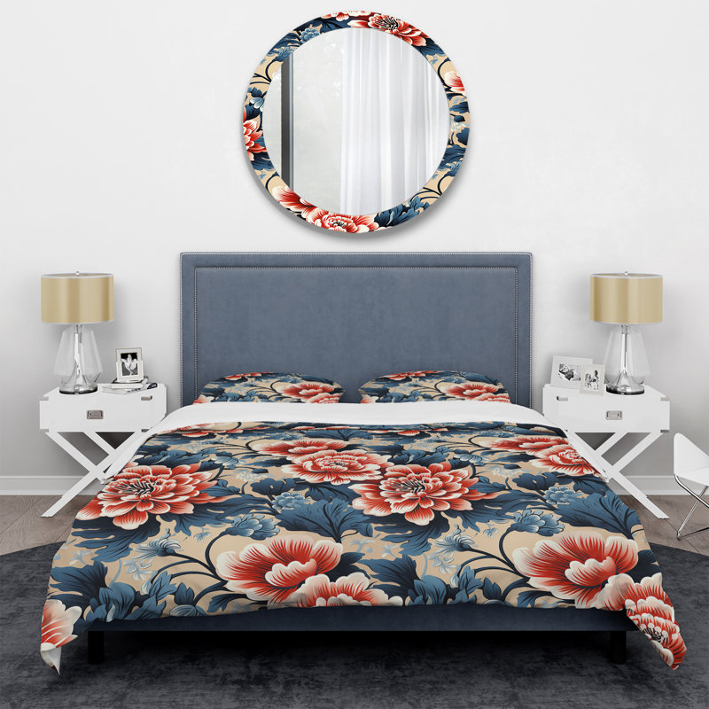 Literie Woodblock Impressions III, Housse de couette pour grand lit et 2 taies décor