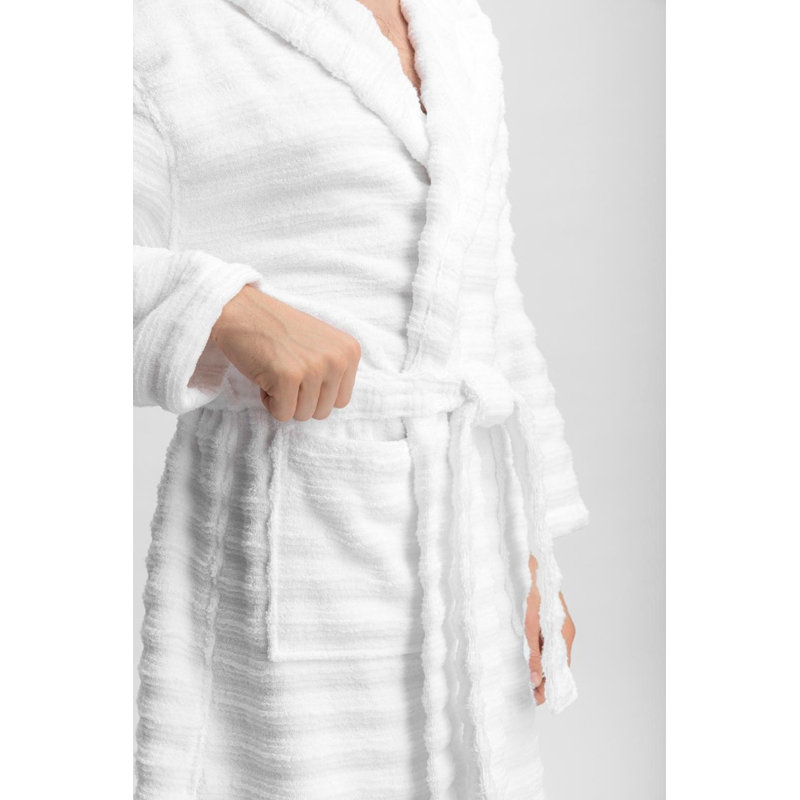 100% Cotton Terry Cloth Gender Neutral Ankle Bathrobe with Pockets and Hood, S/M, White