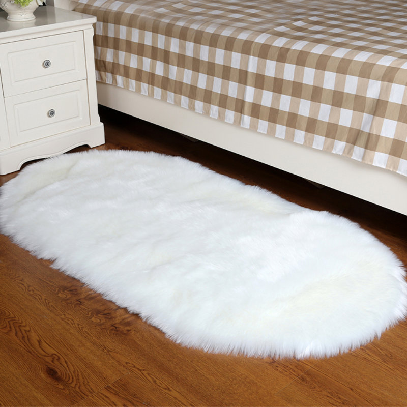 Alex Oval Super Soft Shaggy Area Rug White, Oval 60 x 90cm