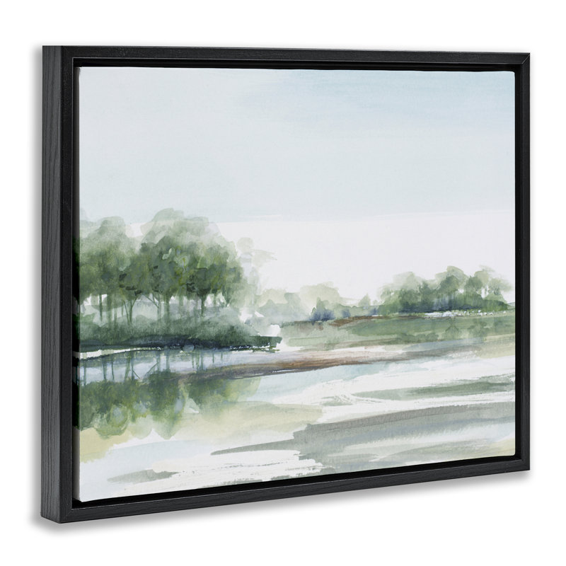 «Green Toned Water Landscape», art mural sur toile flottant gris, design par Patricia Pinto, H 17 po x l 21 po