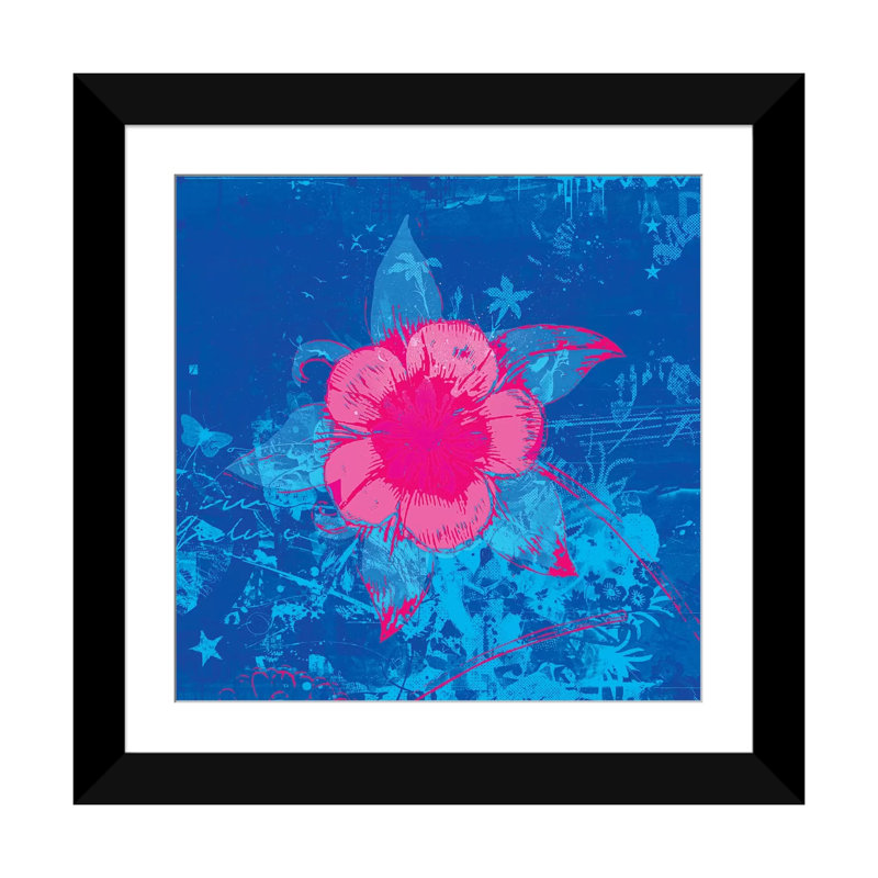 Fleur d’art, impression sur toile tendue, H 16 po x l 16 po x P 1 po, Papier avec cadre noir, Blanc