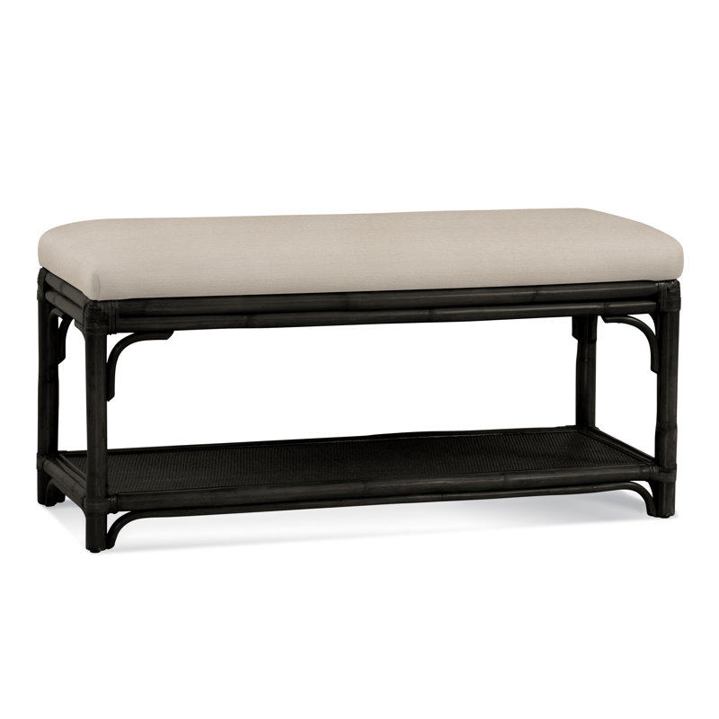 Summer Retreat Wicker Shelf Storage Bench, Antique Black, Gray Sugar Performance; 0863-84