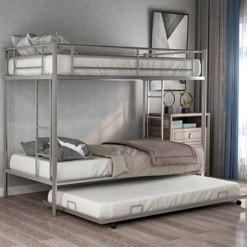 Lechlade Kids Twin Over Twin Bunk Bed, Silver