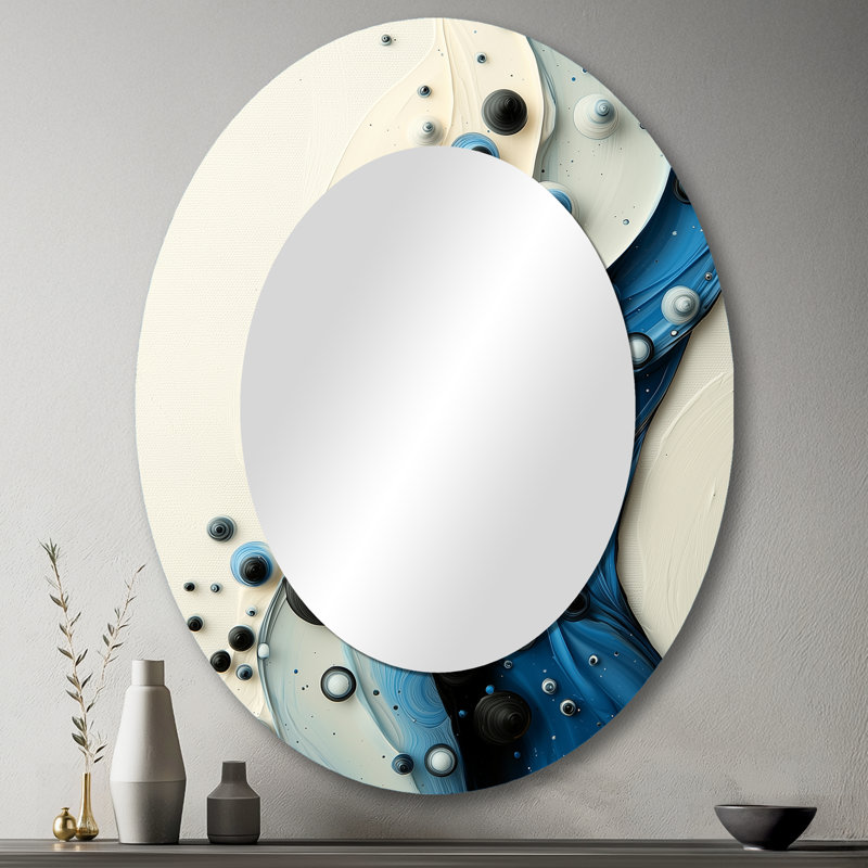 Miroir mural ovale Drip Paint Aqua Rhythmic Splash Of Serenity VI, 43 po x 33 po