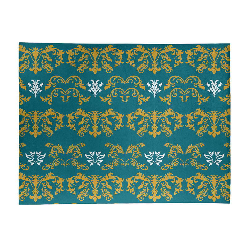 Tapis jaune / vert Damask, Rectangle 8 pi x 10 pi