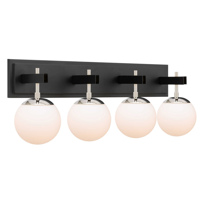 Allie Bathroom Vanity Light - 4-Light - Polished Nickel, Black/Polished Nickel