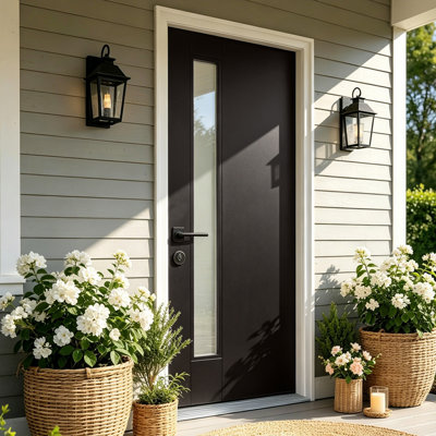 Mordern 36"X80" Fiberglass Front Door With 4-9/16" PVC Frame & Frosted Glass, Exterior Door With Brickmould, Home Entrance