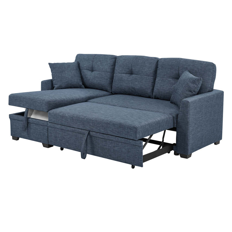 Canapé-lit modulaire moderne en L escamotable avec méridienne réversible avec rangement, Bleu, H 35 po x l 85 po x P 54 po
