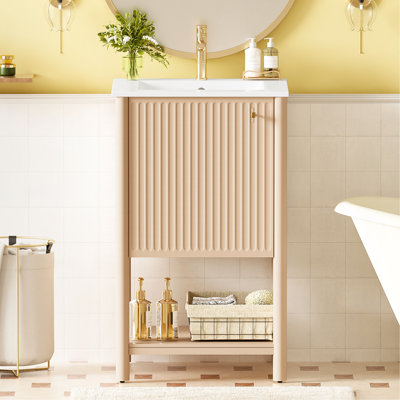 20-Inch Bathroom Vanity With Ceramic Sink, Freestanding Single Vanity Set With Soft Closing Door,  French Style.