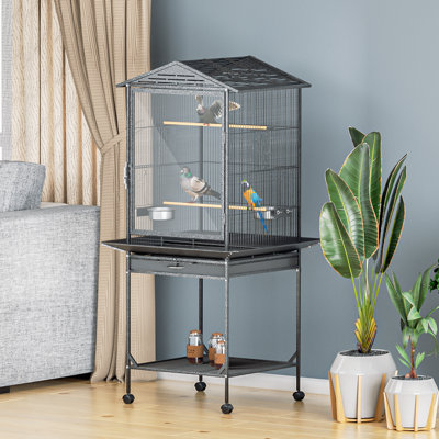 Open Top Bird Cage with Play Area Removable Tray Wooden Perches, and Wheels Suitable for Small Birds Like Budgies Cockatiels and Parakeets