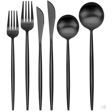 40-Piece Matte Black Silverware Set for 8, E-far Stainless Steel Flatware  Cutlery Set with Design Handle, Modern Metal Tableware Eating Utensils for