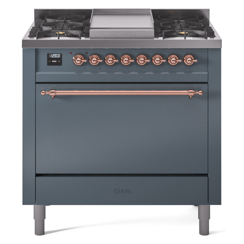 ILVE Nostalgie II 36 in Dual Fuel Range, Natural Gas, Blue Gray/Copper