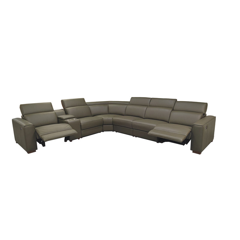 Canapé modulaire inclinable en cuir Bluffledale, Cuir fleur olive