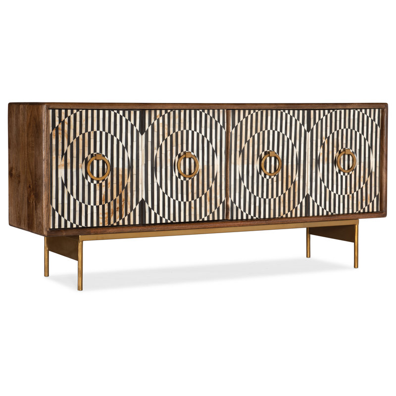 67" Brown and Gold Mango Wood Media Console