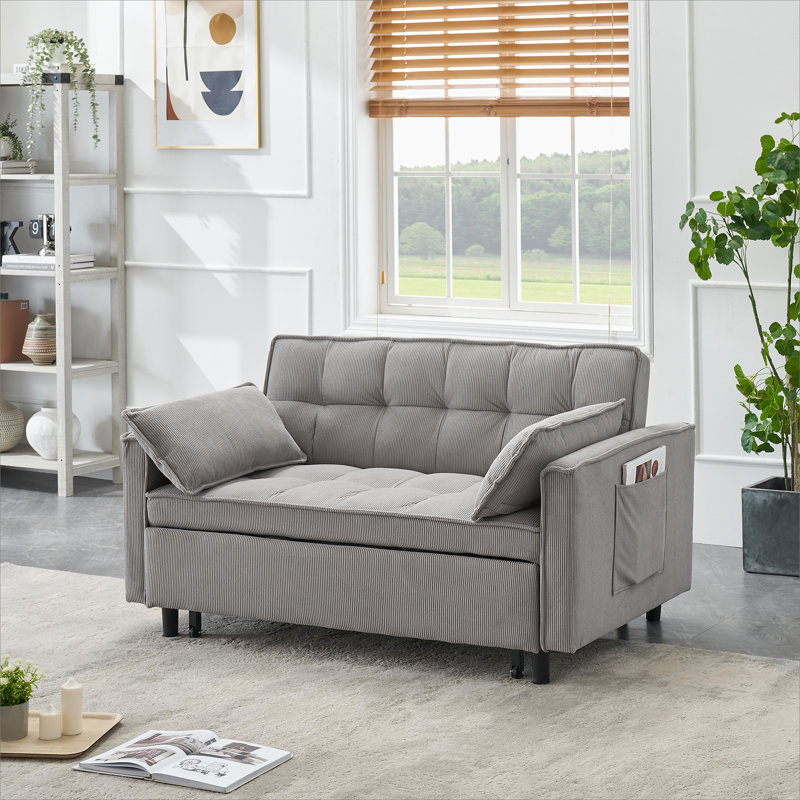 Cubbindall Upholstered Convertible Sofa Bed,Sleeper Sofa,Velvet Sofa,Modern Sofa,Accent Sofa, Gray Corduroy