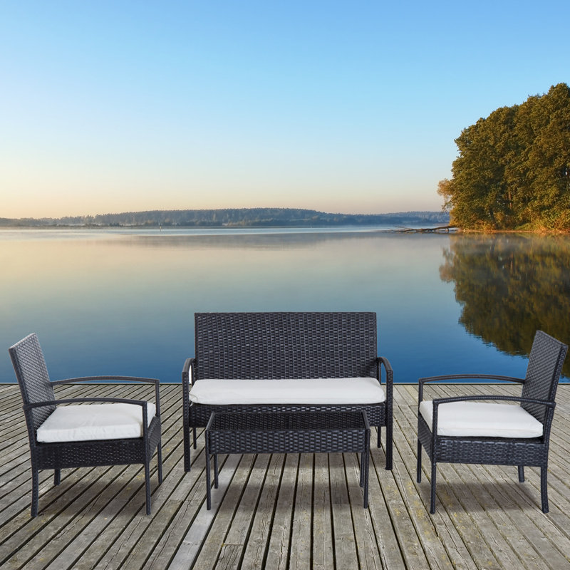 Belinda Wicker 4 - Person Patio Conversation Set with Cushions, Dark Brown