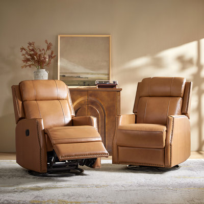 Ensemble de 2 fauteuils inclinables pivotants en cuir véritable Hugh