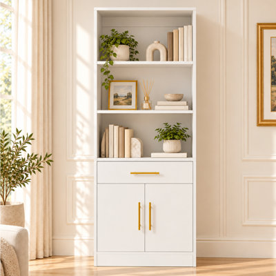 2-Piece Wall Mounted Display Cabinet and Sideboard Set with Open Shelves, Drawer and Cupboard Storage