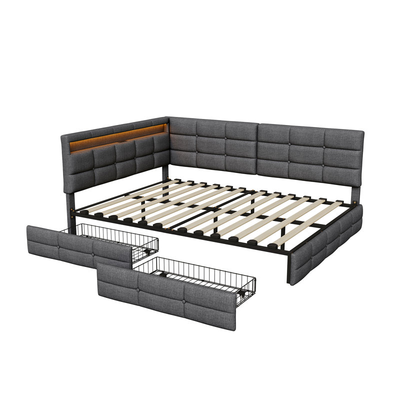 Upholstered Linen Daybed, European Double (140 x 200 cm), Grey