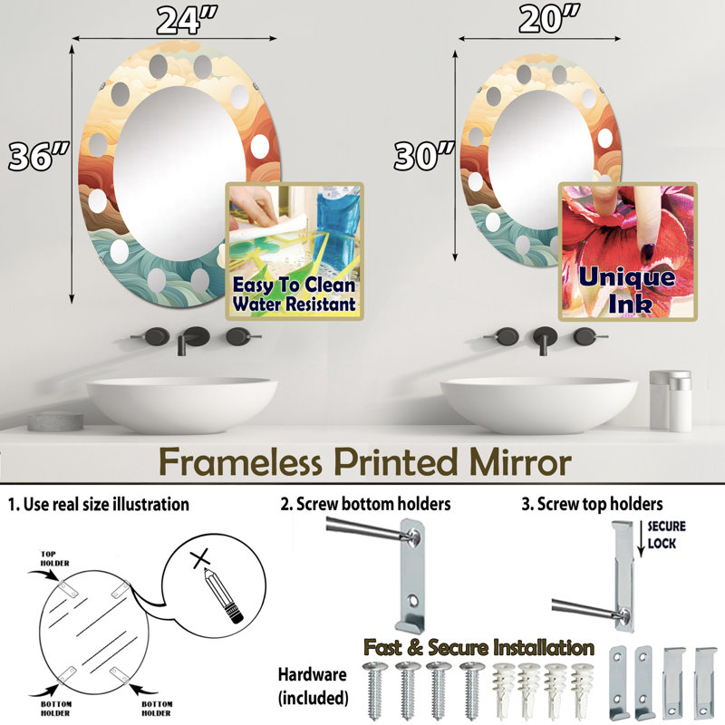 Borovy - Miroir mural moderne ovale, 30 po x 20 po
