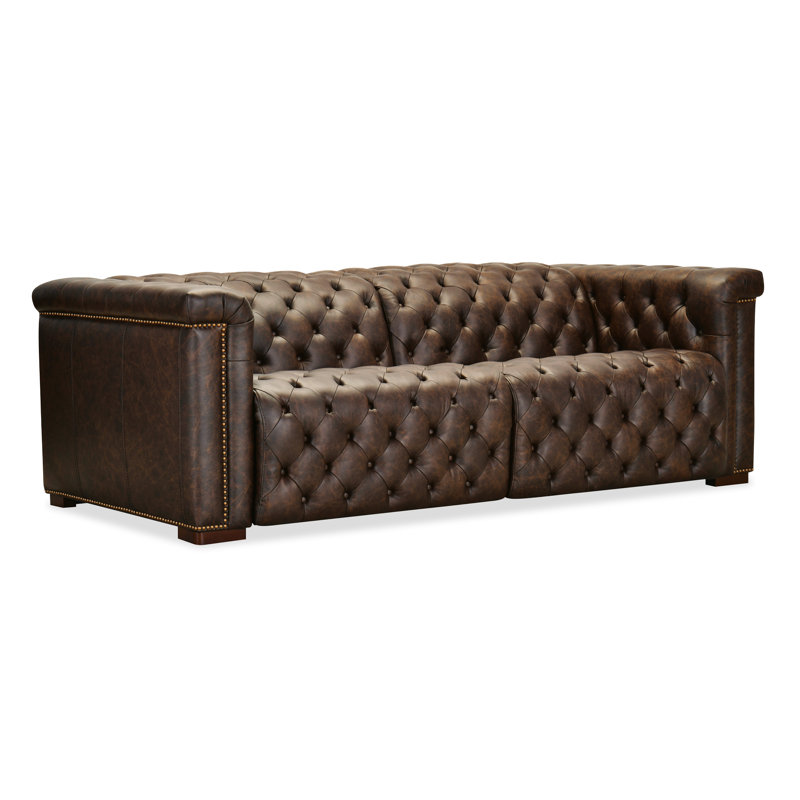 Causeuse Chesterfield SS 89,5 po en cuir véritable avec accoudoirs roulés