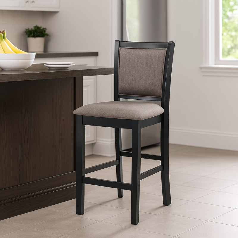 Ensemble de 2 chaises à hauteur de comptoir Mac, motif treillis, bois brun noir