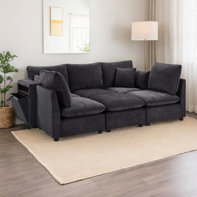 Canapé-lit modulaire convertible en U avec repose-pieds mobile - canapé-lit moderne de 93,7 po avec rangement et deux ports USB