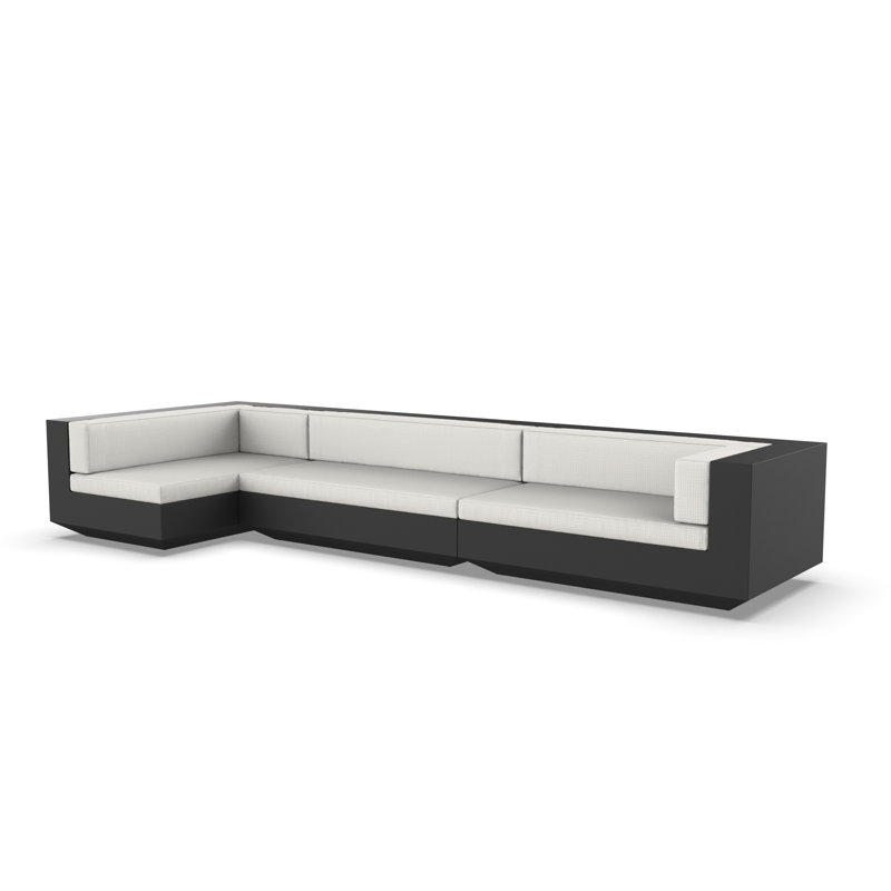 Vela 165" Wide Outdoor Reversible Patio Sectional with Cushions, Nautical Taupe, Black