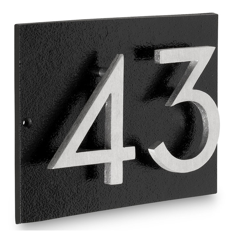 Floating 1-Line Lawn Address Sign, Black, Brushed Aluminum, Yes