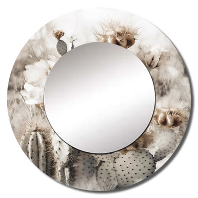 Cream Desert Cactus - Floral Cactus Round Mirror Wall Decor_MTMIR62644