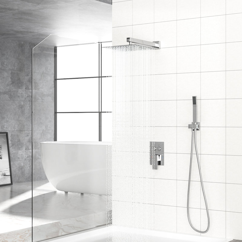 10 Inch Square Dual Shower Head - Handheld And Wall Mounted With