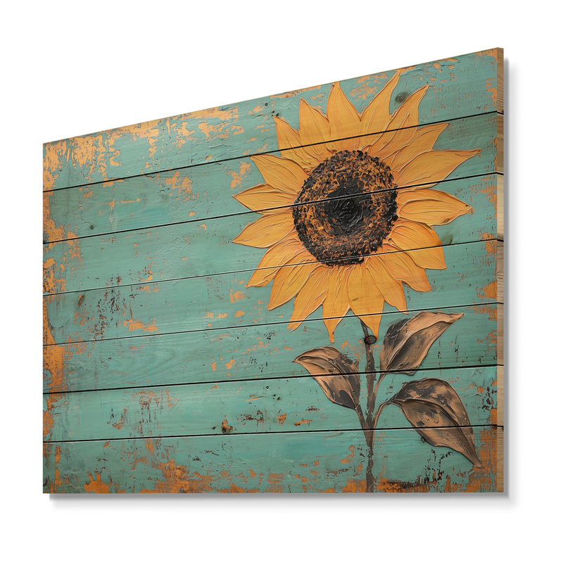Minimal Symphony Of A Sunflower II - Traditional Wood Wall Decor On Natural Pine Wood, 10" H x 20" W x 0.78" D