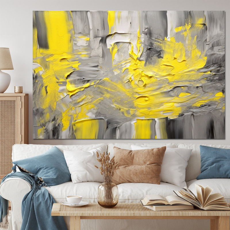 Moutarde jaune et gris vif IV - Art abstrait encadré