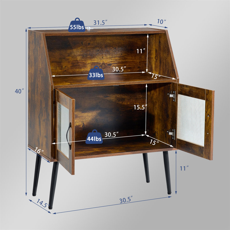 SIDEBARD, Bufft Cabinet, Table de salle à manger d'appoint, Porte en verre, 1 pièce par NTC, industriel, Brun