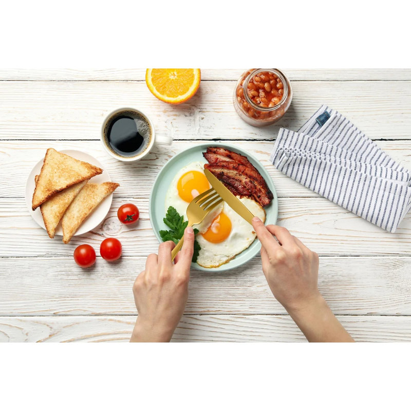J&V Textiles Flatware Set - Service for 8, Gold