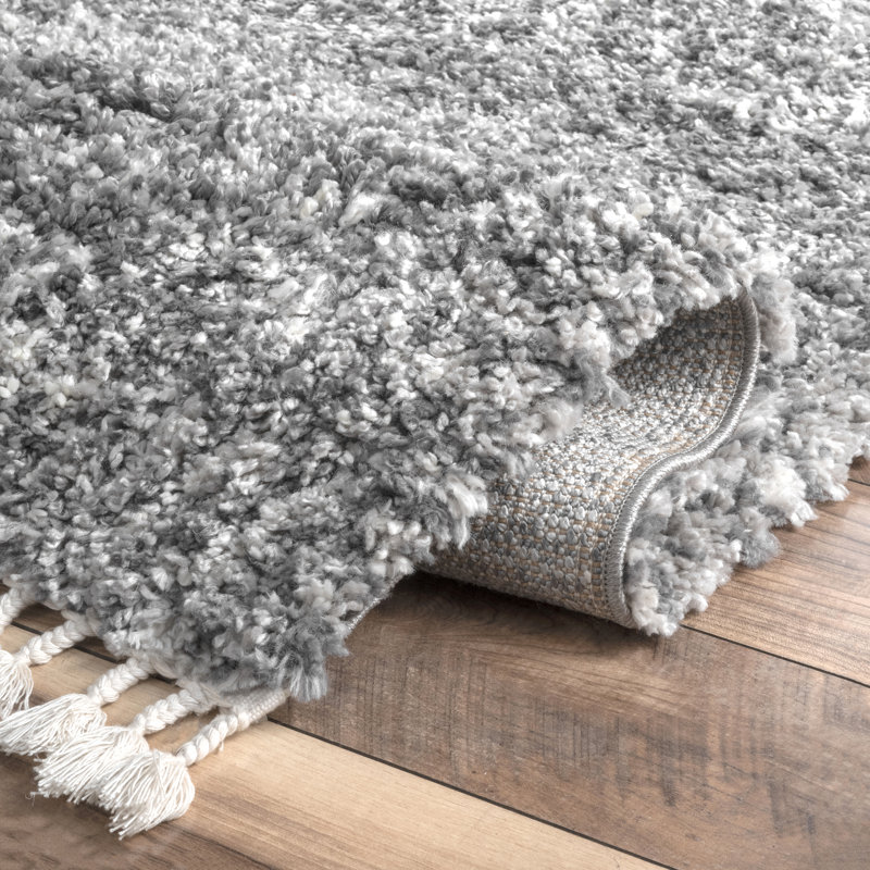 Kinard Shag Tasseled Power Loom Performance Gray Rug, Rectangle 5'3" x 7'7"